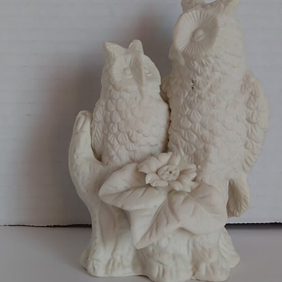 Vintage Porcelain Owl Figurine Two White Owls on Tree Branch - Picture 1 of 5